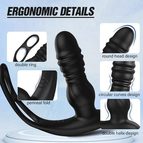 DITVU 7 Thrusting 7 Vibrating Dual Cock Ring Male Prostate Massager