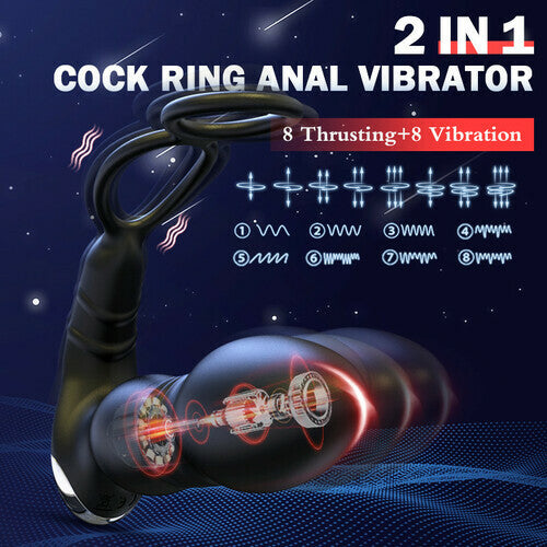 HISLISS 8 Thrusting 8 Vibrating Cock Ring Prostate Massager